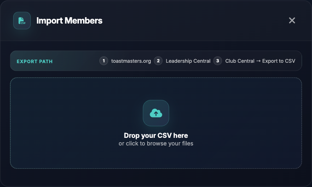 CSV roster import flow in Toastmanagers